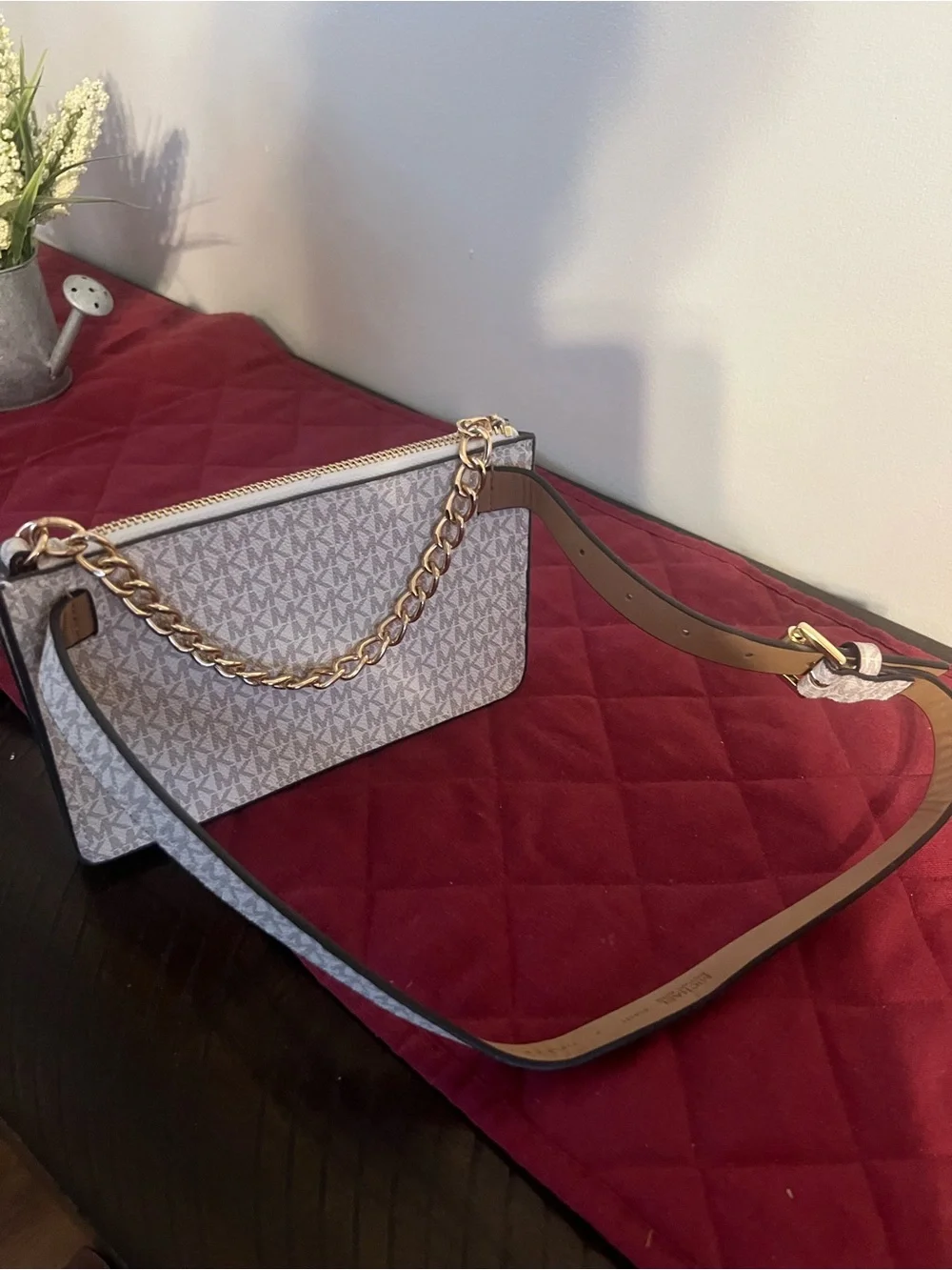 Michael Kors Cream Signature Logo Chain-Handle Wristlet
